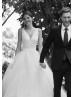 Beaded Ivory Lace Tulle V Back Romantic Wedding Dress